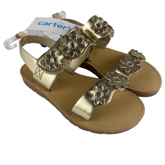 NWT Carter's Gold Flower Sandals - Size 9 - Picture 1 of 8